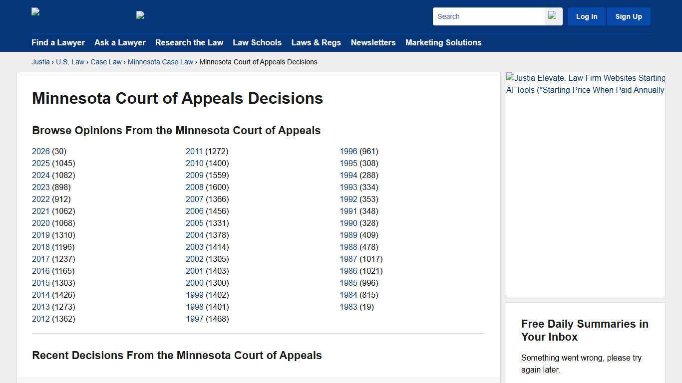 Minnesota Court of Appeals Decisions :: Minnesota Case Law :: Minnesota Law :: U.S. Law :: Justia