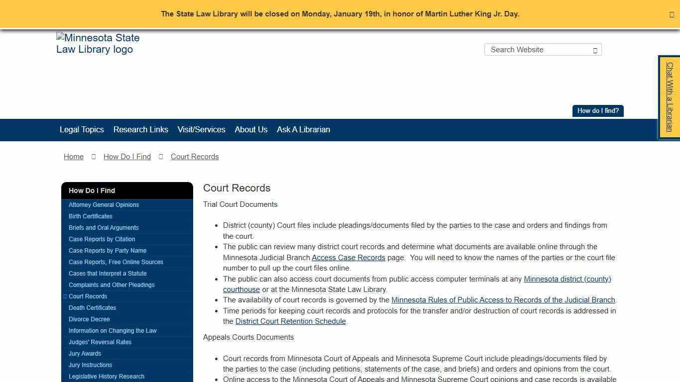 Court Records / Minnesota State Law Library