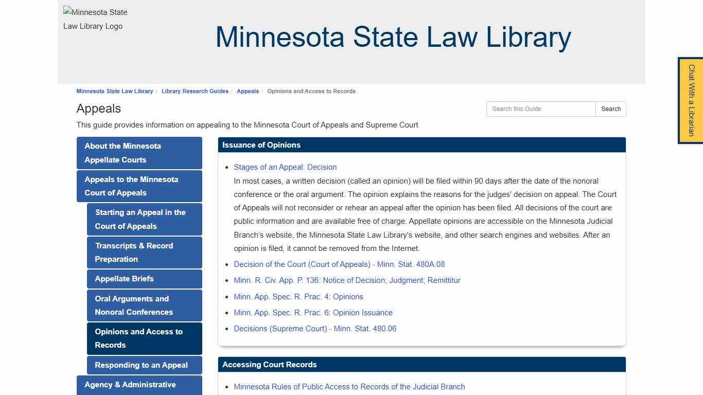 Opinions and Access to Records - Appeals - Library Research Guides at Minnesota State Law Library