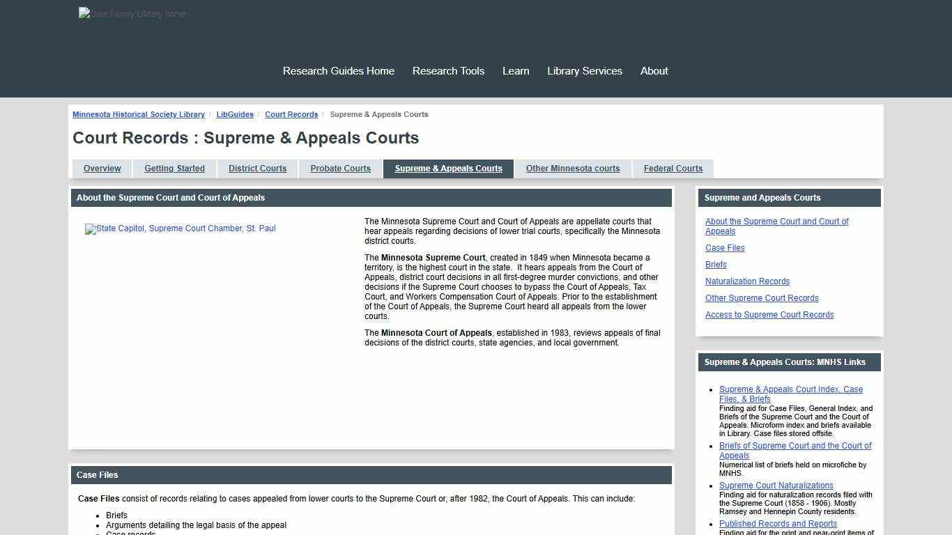 Supreme & Appeals Courts - Court Records - LibGuides at Minnesota Historical Society Library